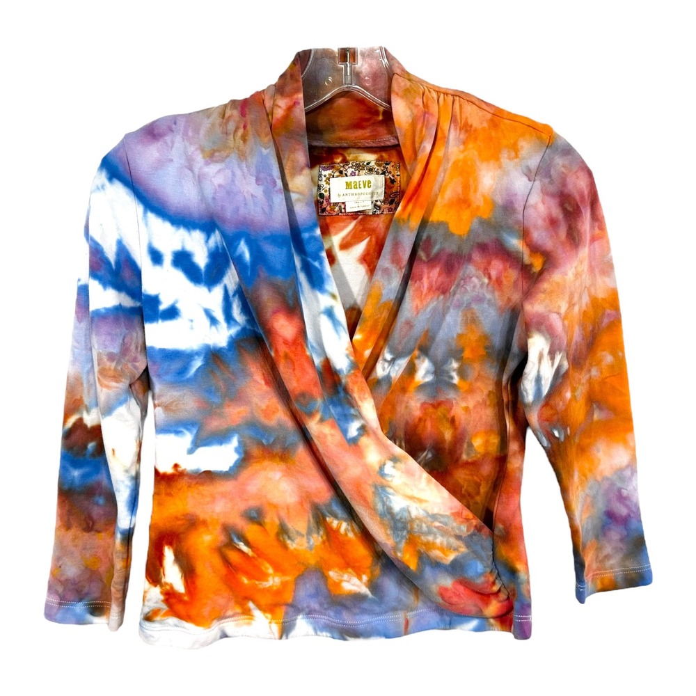 Maeve Anthropologie Small Top Handmade Tie Dye Faux‎ Wrap Colorful Blouse 1580